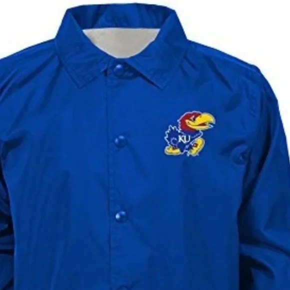 NWT [Gen2] Kansas Jayhawks NCAA Blue Bravo Buttoned “Coaches” Jacket Youth XL/18 - Picture 4 of 6